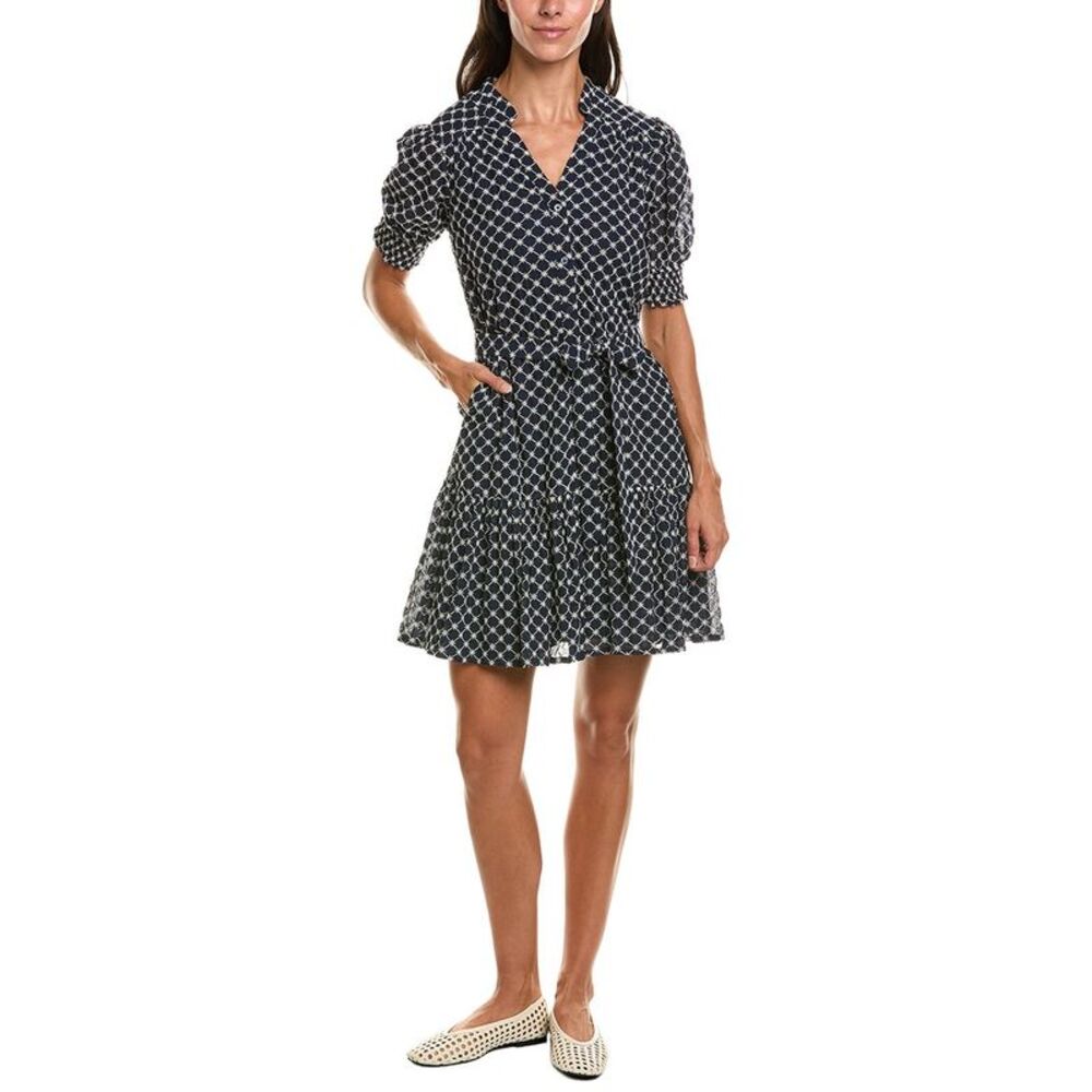 Brooks Brothers Womens Ruffle Sleeve Dress, Navy